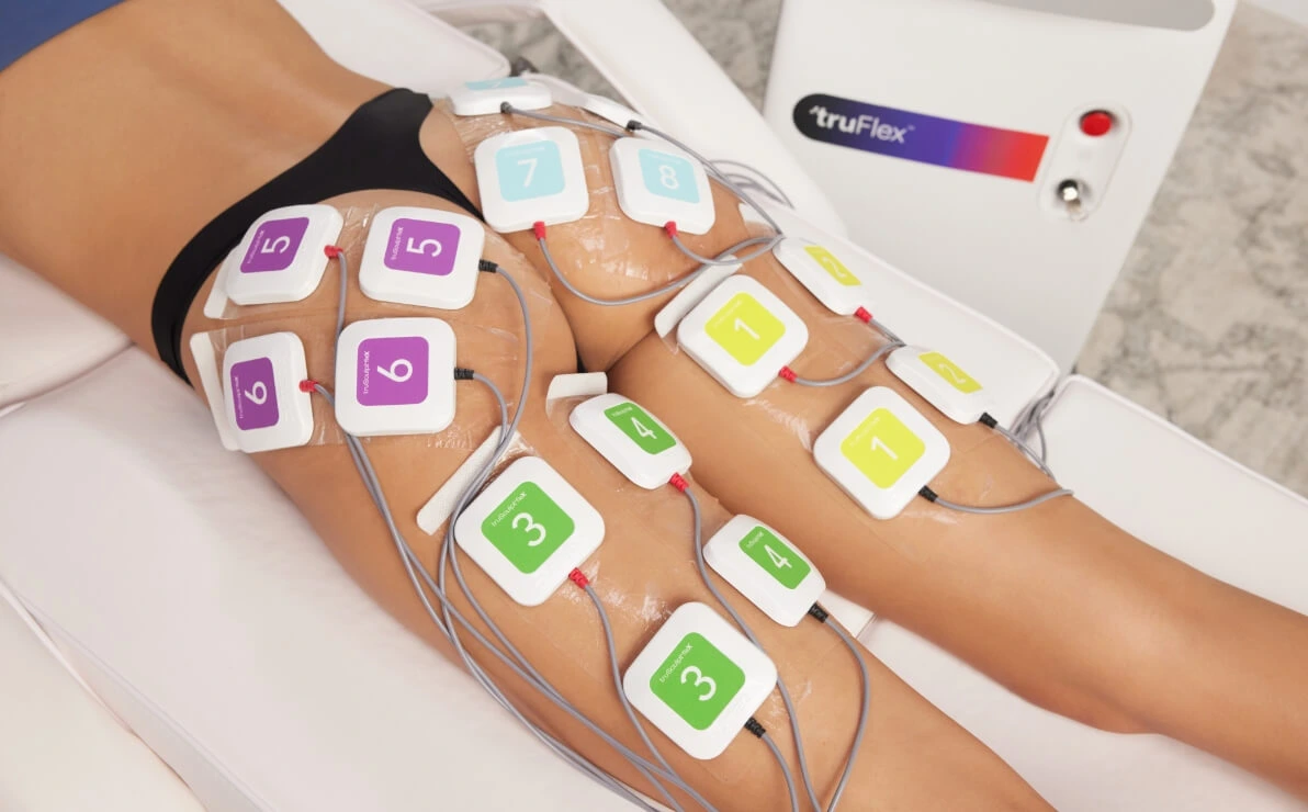 Paciente de electroestimulación muscular estética logrando beneficios